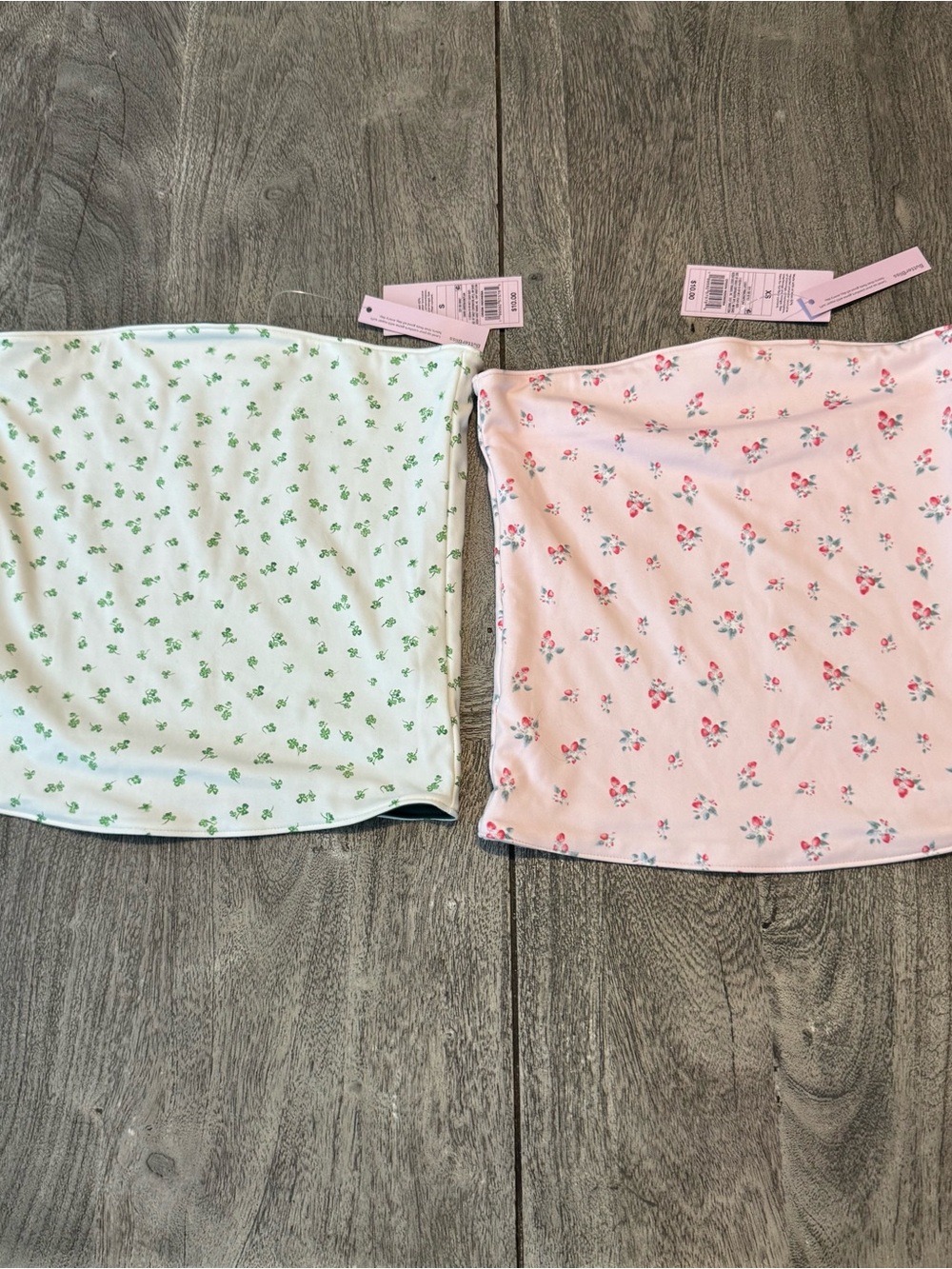 Reversible Floral Print/Solid Color Tube Tops — Pink / Green